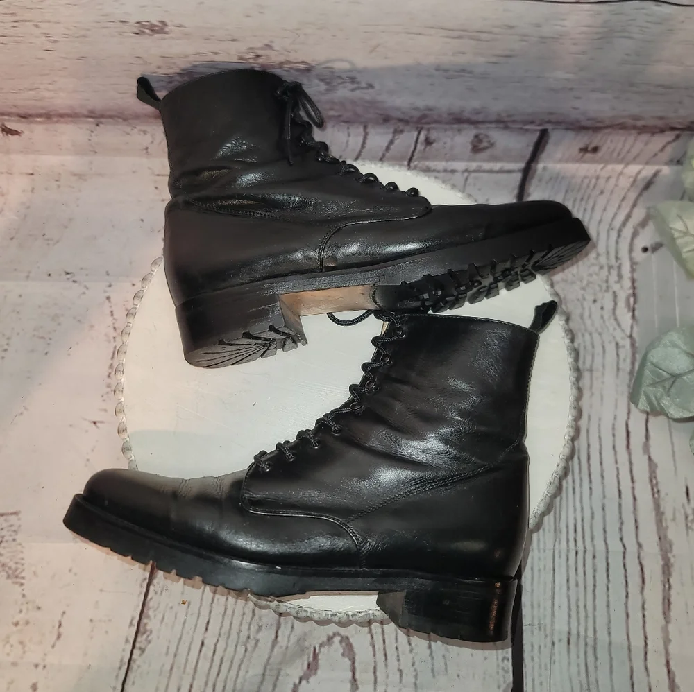 RITZ New York Black  Leather Moto Combat Ankle Lace-up Boots Size 36.5 EU, 6 US - Picture 2 of 12